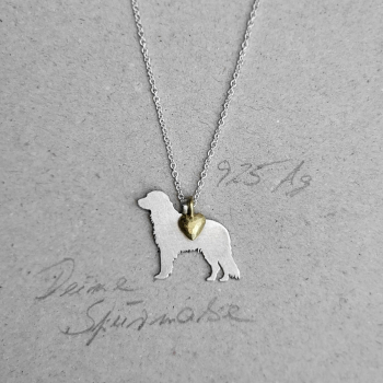 Hundesilhouette mit 585 Goldherz – Silberanhänger