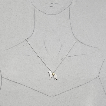 Preview: Hundesilhouette mit 585 Goldherz – Silberanhänger