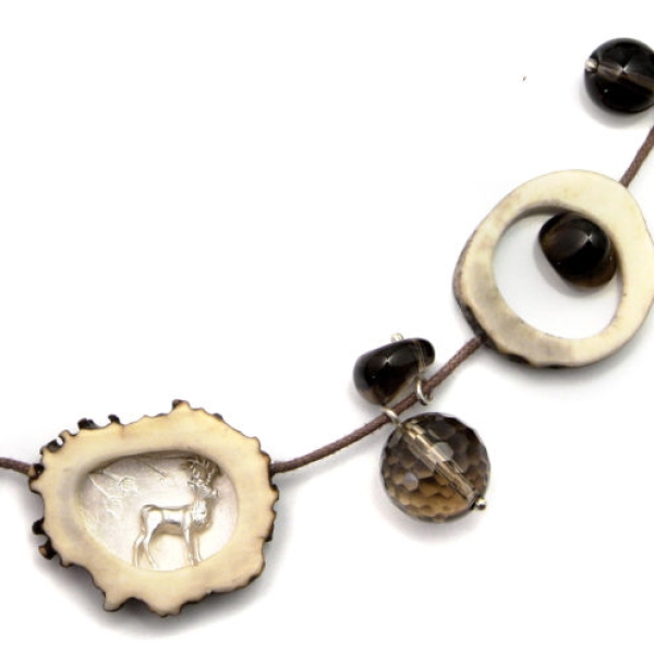 Collier Rehhornscheiben mit Rauchquarz
